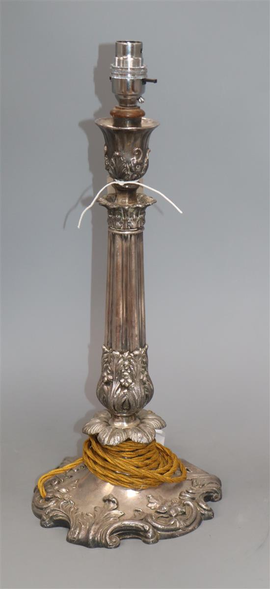 A 19th century french silver plated table lamp